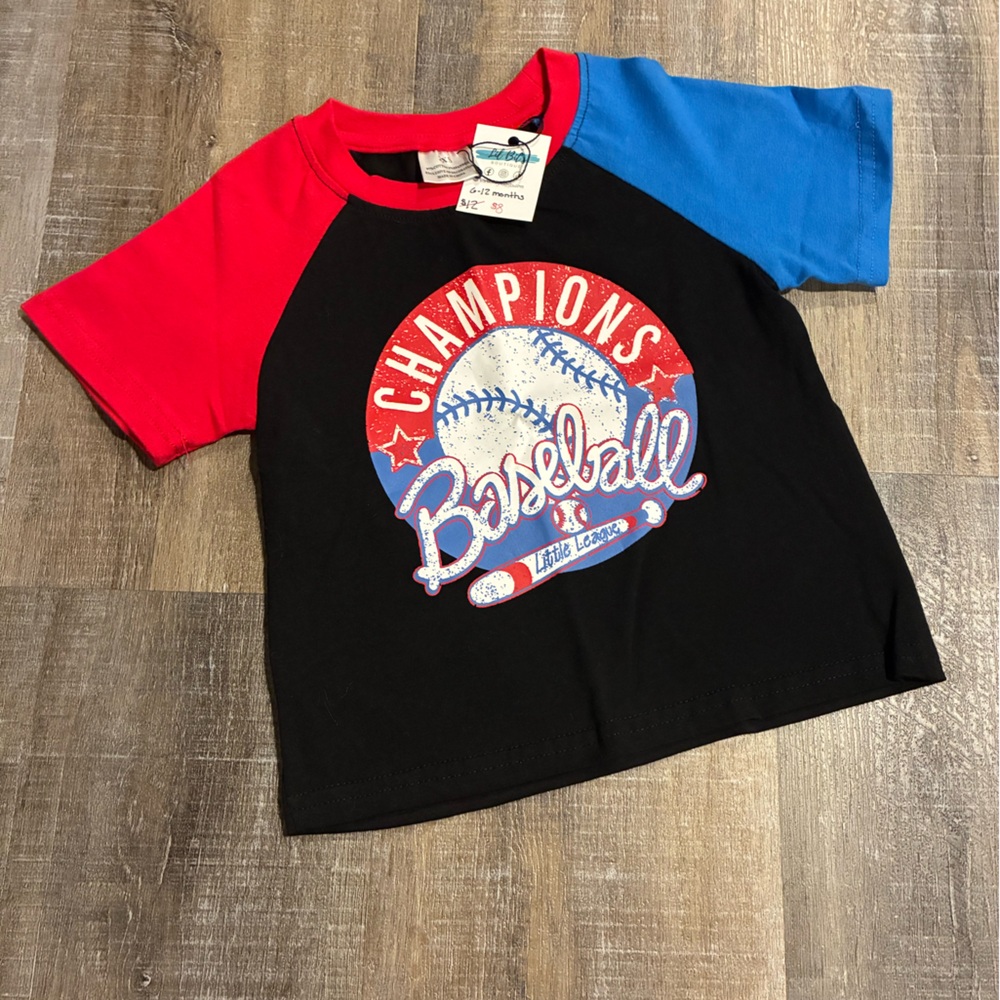 Kids Champions Baseball Tee - Red, Blue, Black